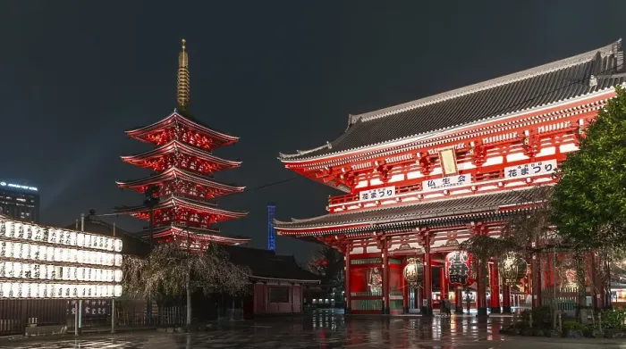 Framed Print : Night photo, HOzOmon Gate and five-storey pagoda of Sensoji