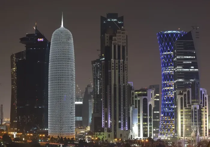 Framed Print : Night scene, skyline of Doha with Al Bidda Tower Framed Print : Night scene, skyline of Doha with Al Bidda Tower