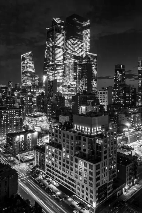 Framed Print : Night shot in black and white, Hudson Yards