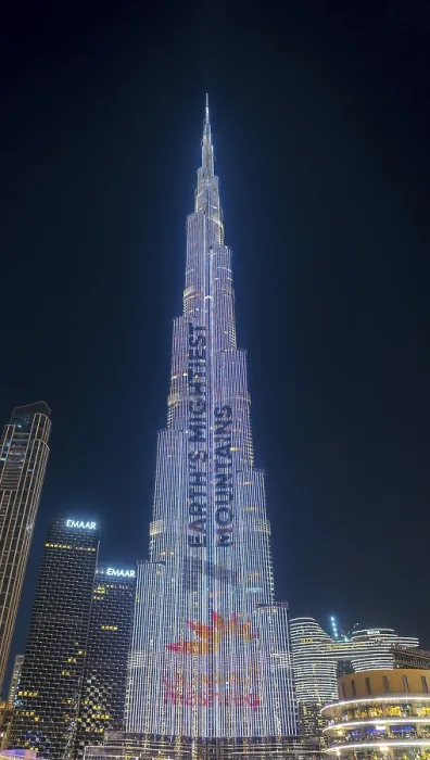 Framed Print : Night shot, illuminated advertising at the Burj Khalifa
