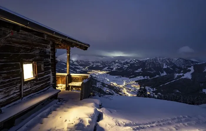 Framed Print : Night shot, mountain hut in the snow Framed Print : Night shot, mountain hut in the snow