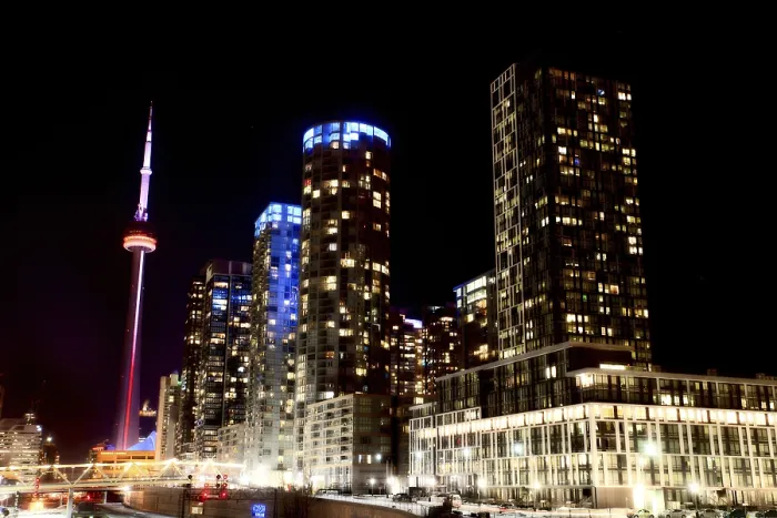 Framed Print : Night Shot Toronto skyline in Ontario Canada