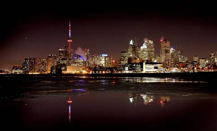 Framed Print : Night Shot Toronto skyline in Ontario Canada