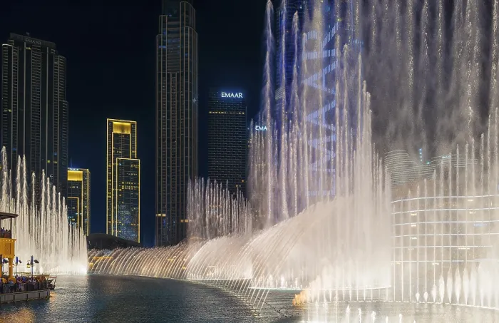 Framed Print : Night shot, water feature in Burj Khalifa Lake