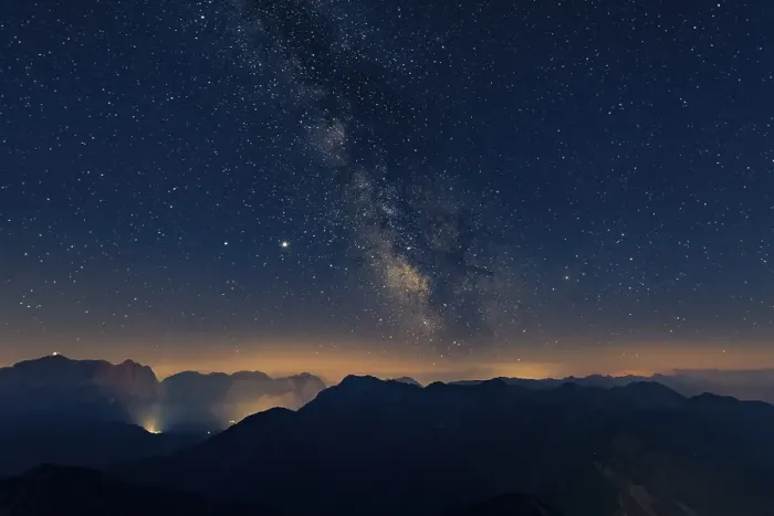 Framed Print : Night sky with stars and milky way over Lechtal mountains
