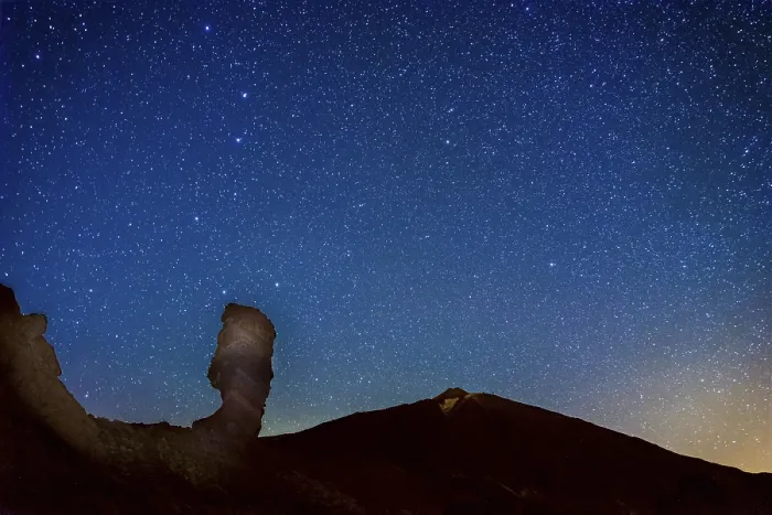 Framed Print : The night sky and Teide volcano in the background