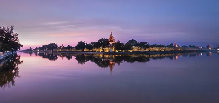 Framed Print : Night view of Mandalay cityscape with famous Fort or Royal Palace