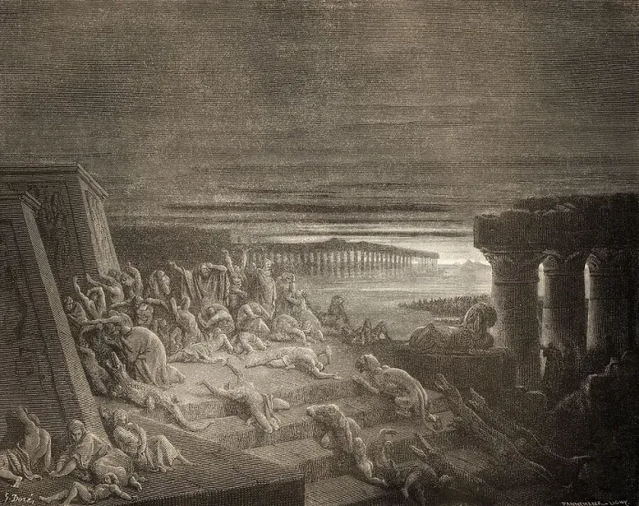 Framed Print : The Ninth Plague: Darkness, woodcut by Gustave Dore
