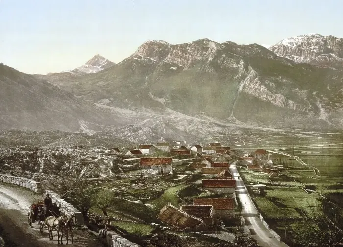 Framed Print : Njegusi, a village in the municipality of Cetinje in southern Montenegro