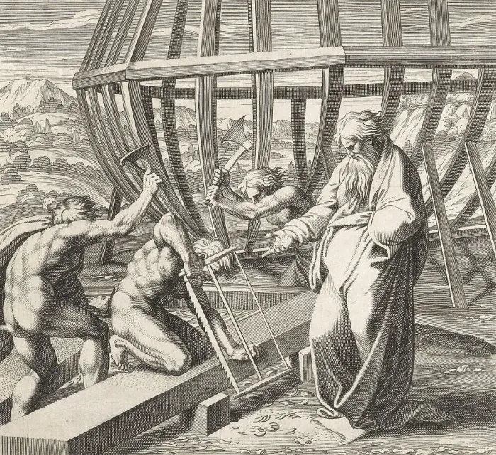 Framed Print : Noah's sons build the ark, According to the biblical book of Genesis