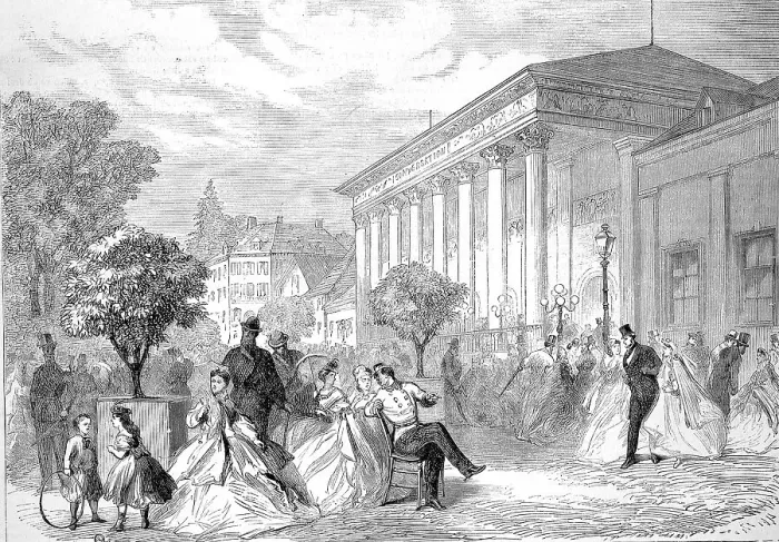 Framed Print : Noble people in front of the spa hotel of Baden-Baden Framed Print : Noble people in front of the spa hotel of Baden-Baden