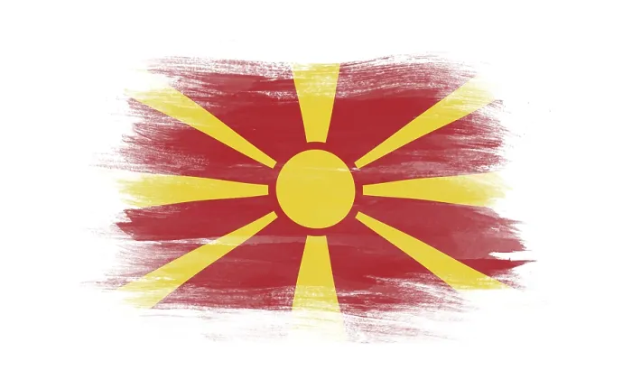 Framed Print : North Macedonia flag brush stroke