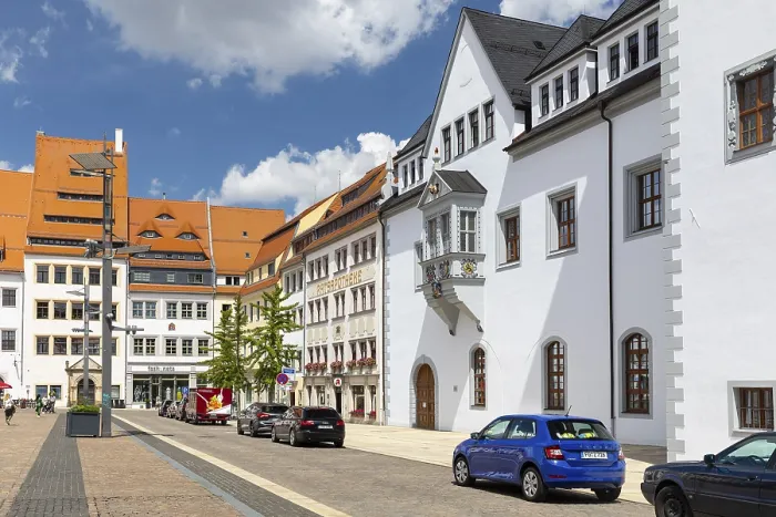 Framed Print : North side of the Obermarkt with historic town houses