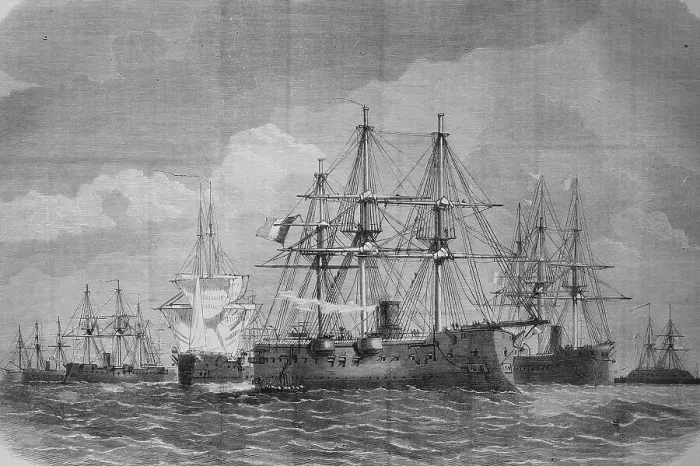 Framed Print : The North Sea blockade, French armored fleet off Heligoland