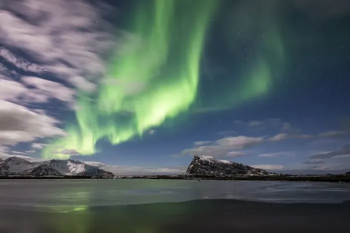 Framed Print : Northern lights or aurora borealis, Gimsoy, Lofoten, Norway, Europe