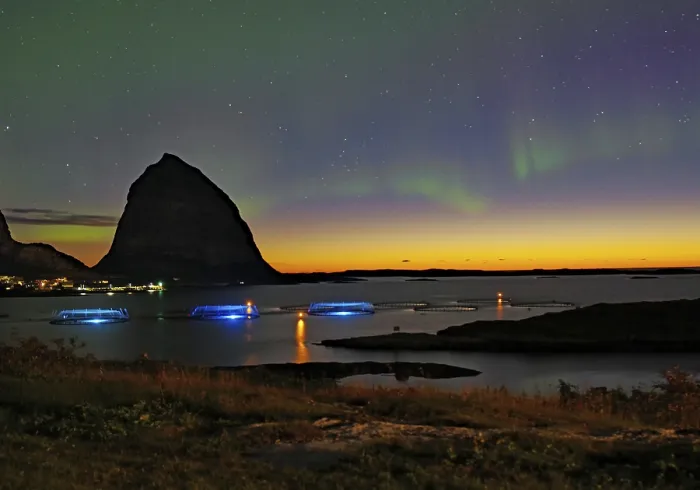 Framed Print : Northern lights (aurora borealis) mingle with sunset