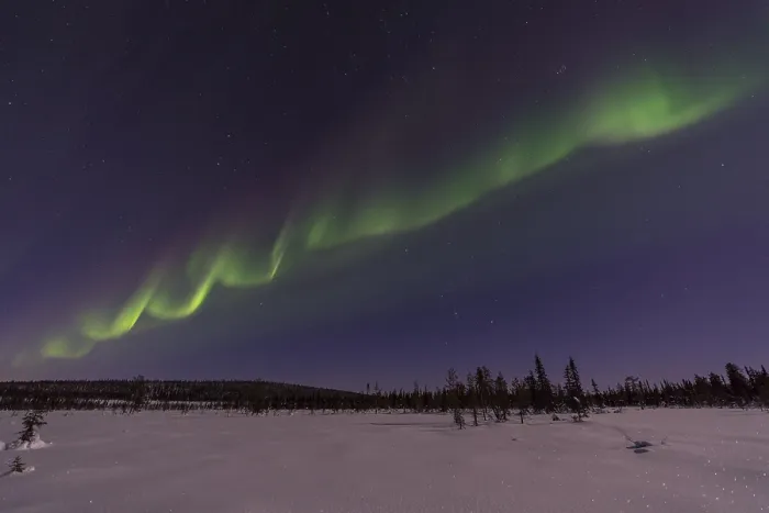 Framed Print : Northern Lights (Aurora borealis) over a moonlit winter landscape