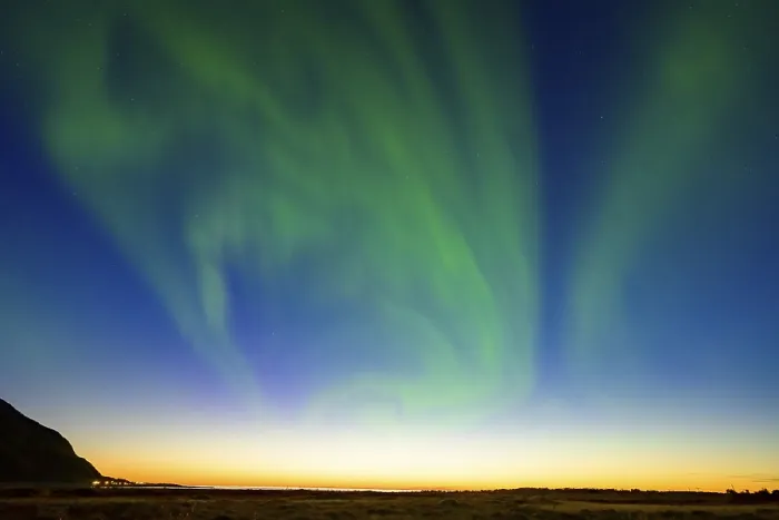Framed Print : Northern Lights (Aurora borealis) at sunset