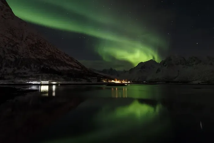 Framed Print : Northern Lights or Aurora Borealis over the Vatter Fjord