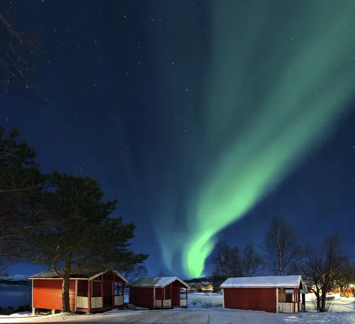 Framed Print : Northern lights camping cabins Tysjford Norway