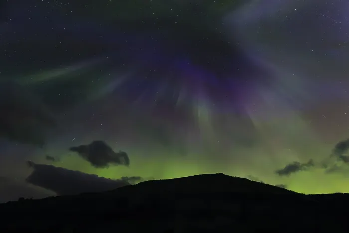 Framed Print : Northern lights at dawn over Sorfolda Fjord near Kjerringoy between Bodo