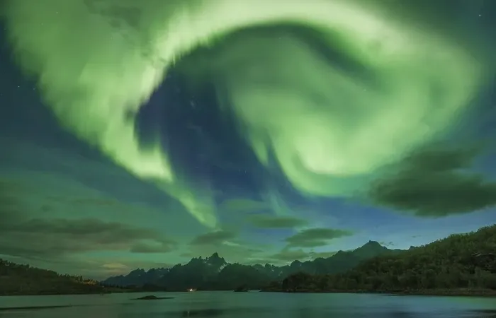 Framed Print : Northern lights over the fjord