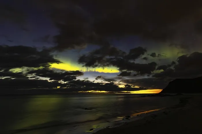 Framed Print : Northern lights on Flakstad Beach Framed Print : Northern lights on Flakstad Beach