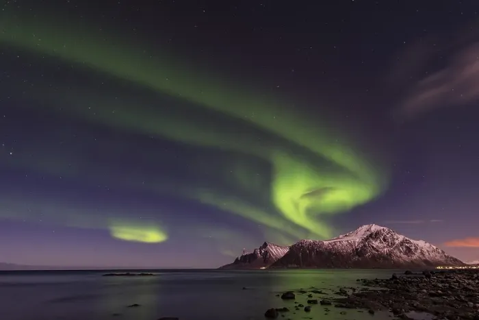 Framed Print : Northern lights over Ramberg, Lofoten Framed Print : Northern lights over Ramberg, Lofoten