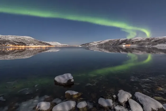 Framed Print : Northern lights reflected in fjord Framed Print : Northern lights reflected in fjord