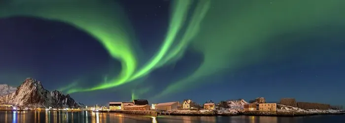 Framed Print : Northern lights in Svolva Panorama Lofoten Norway