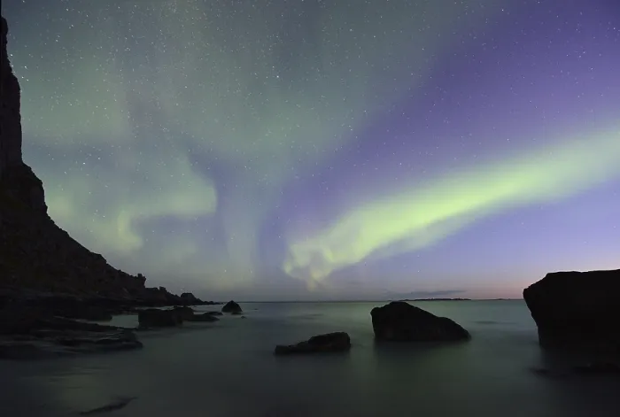 Framed Print : Northern Lights on Utakleiv Beach