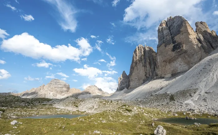 Framed Print : Northern walls of the Three Peaks of Lavaredo with lake near Col Forcellina Framed Print : Northern walls of the Three Peaks of Lavaredo with lake near Col Forcellina