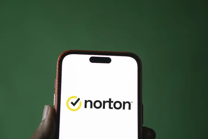 Framed Print : norton logo is displayed on smartphone Framed Print : norton logo is displayed on smartphone