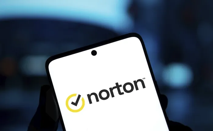 Framed Print : norton logo is displayed on smartphone Framed Print : norton logo is displayed on smartphone
