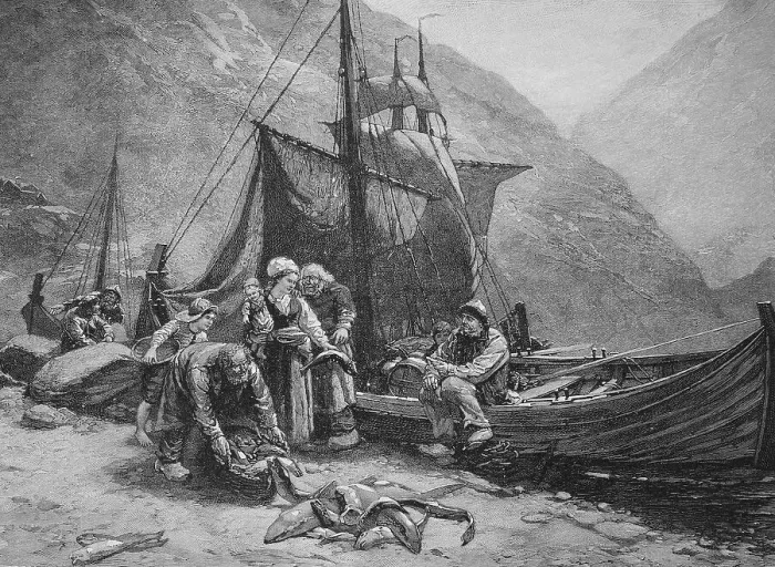 Framed Print : Norwegian fishermen are back in the harbour with their catch and are unloading the fish from the boat