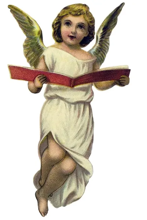 Framed Print : Nostalgic illustration, hovering child-angel in a white dress holding a book Framed Print : Nostalgic illustration, hovering child-angel in a white dress holding a book
