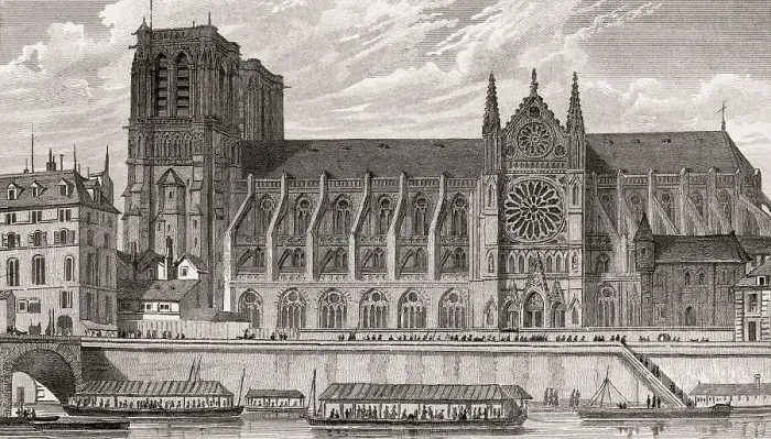 Framed Print : Notre-Dame de Paris, antique steel engraved print Framed Print : Notre-Dame de Paris, antique steel engraved print