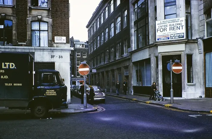 Framed Print : Number 1 Upper James Street, Golden Square, London, England UK, 1977 entire building for rent now occupied by Bauer Media