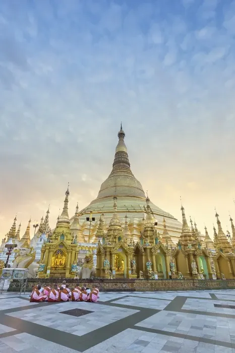 Framed Print : Nuns sitting in front of the Shwedagon pagoda Framed Print : Nuns sitting in front of the Shwedagon pagoda