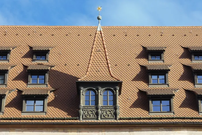 Framed Print : Nuremberg, splendidly carved roof oriel with pointed helmet