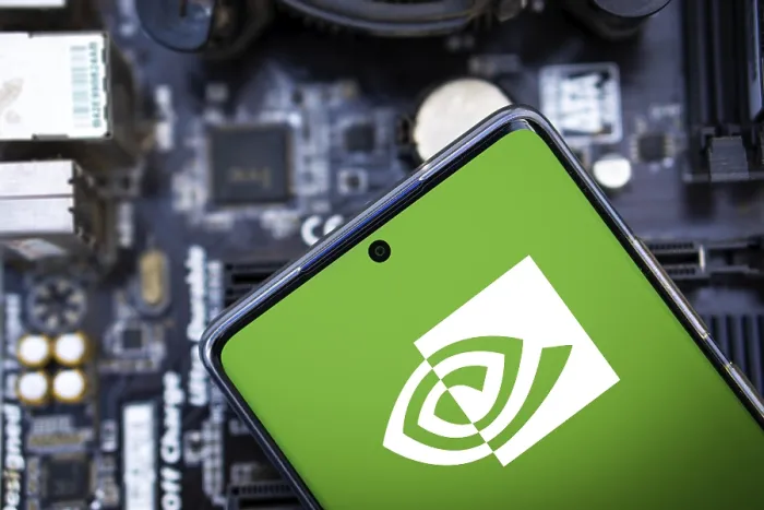 Framed Print : NVIDIA logo on phone and blurred chip on the background-Dhaka Framed Print : NVIDIA logo on phone and blurred chip on the background-Dhaka