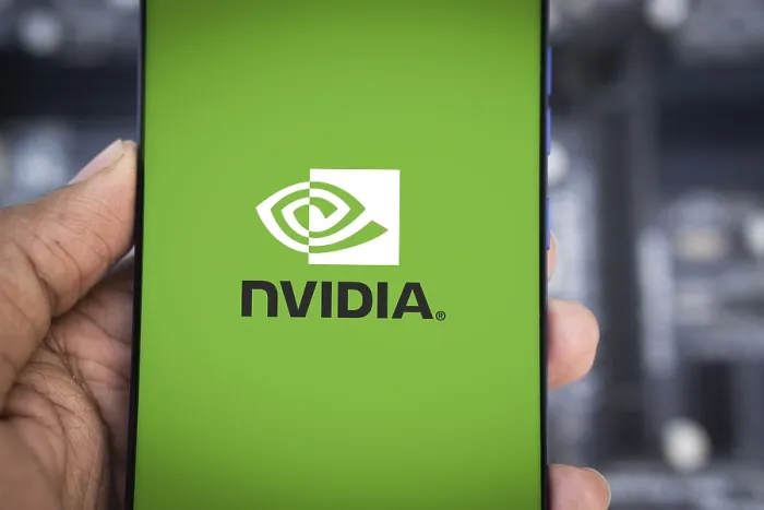 Framed Print : NVIDIA logo on phone and blurred chip on the background-Dhaka