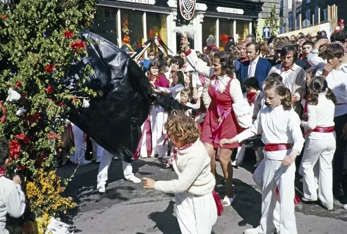 Framed Print : Obby Horse May Day Festival, Padstow, Cornwall, England, UK 1975 - The Old Oss
