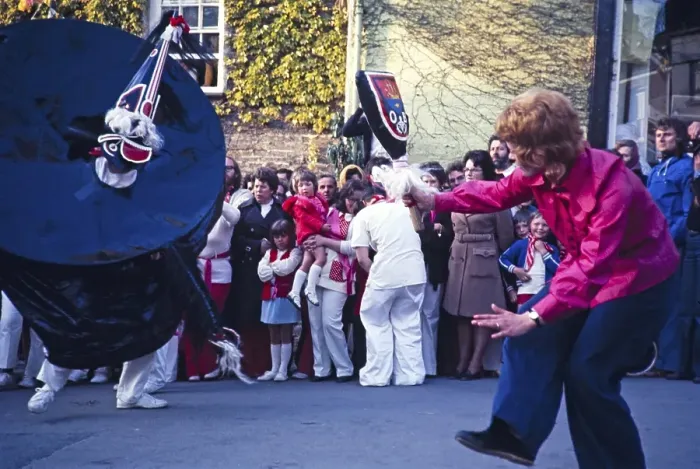 Framed Print : Obby Horse May Day Festival, Padstow, Cornwall, England, UK 1975 - The Old Oss and Teaser