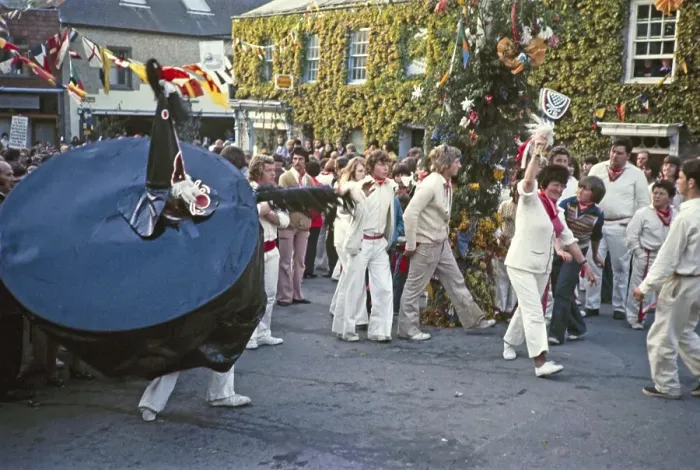 Framed Print : Obby Horse May Day Festival, Padstow, Cornwall, England, UK 1975 - The Blue Oss Framed Print : Obby Horse May Day Festival, Padstow, Cornwall, England, UK 1975 - The Blue Oss