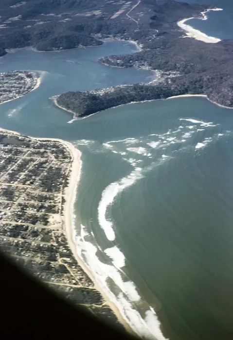 Framed Print : Oblique aerial view of the Brisbane Water estuary, Killlcare, NewsSouth Wales, Australia 1956