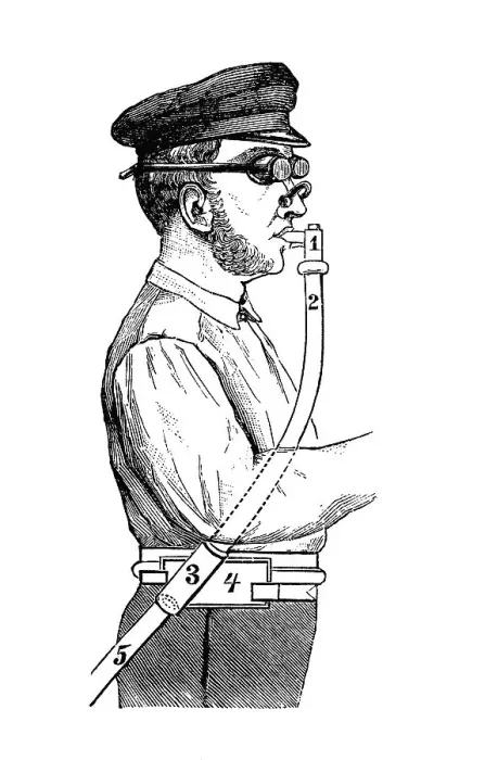 Framed Print : Occupational safety in 1880, respirator