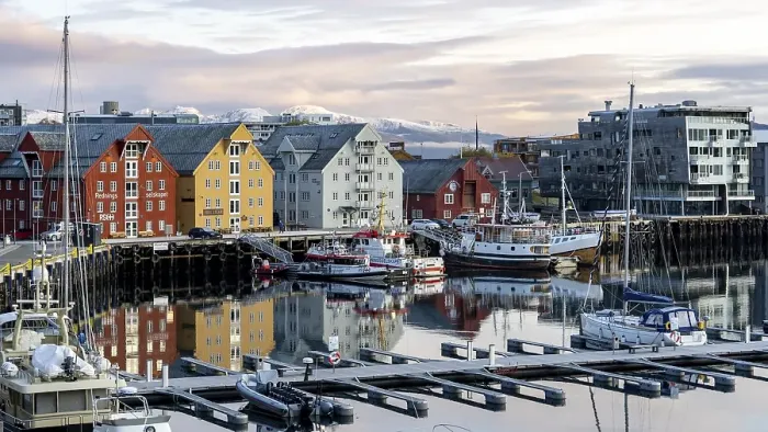 Framed Print : Office buildings in Tromso harbour