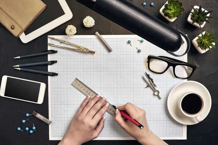 Framed Print : Office desk background hand with pen writing construction project ideas concept