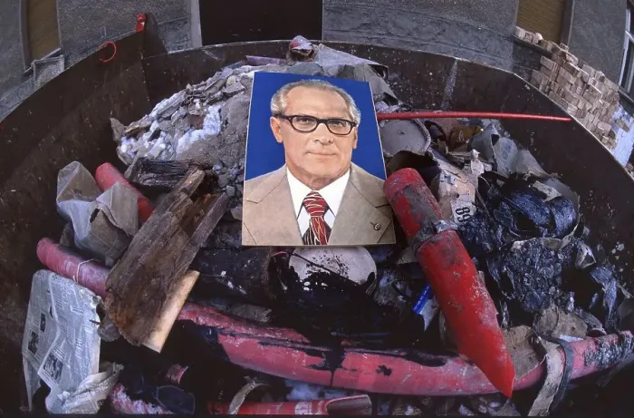 Framed Print : Official Honecker portrait in a waste container